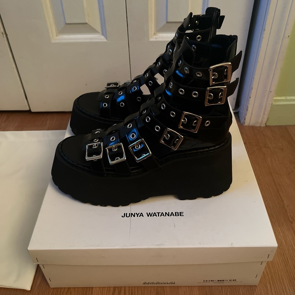 Junya Watanabe glossy leather caged platform sandals